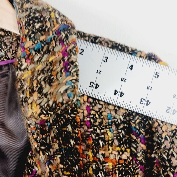 Dialogue SZ 14 Tweed Jacket Long Sleeve Button Front Brown/Green/Burgundy/Cream - Picture 13 of 16